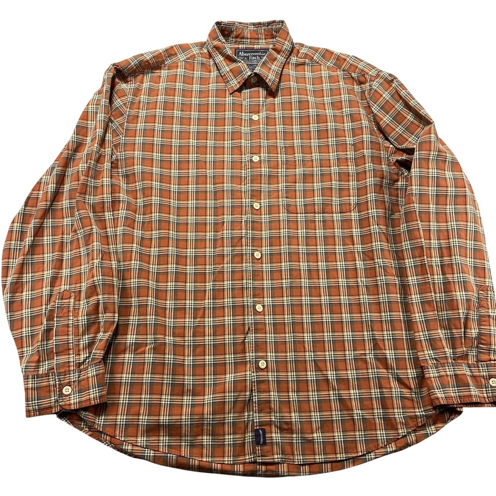 Abercrombie & Fitch Shirt Mens L Orange Plaid Long Sleeve Button Front Y2K VTG